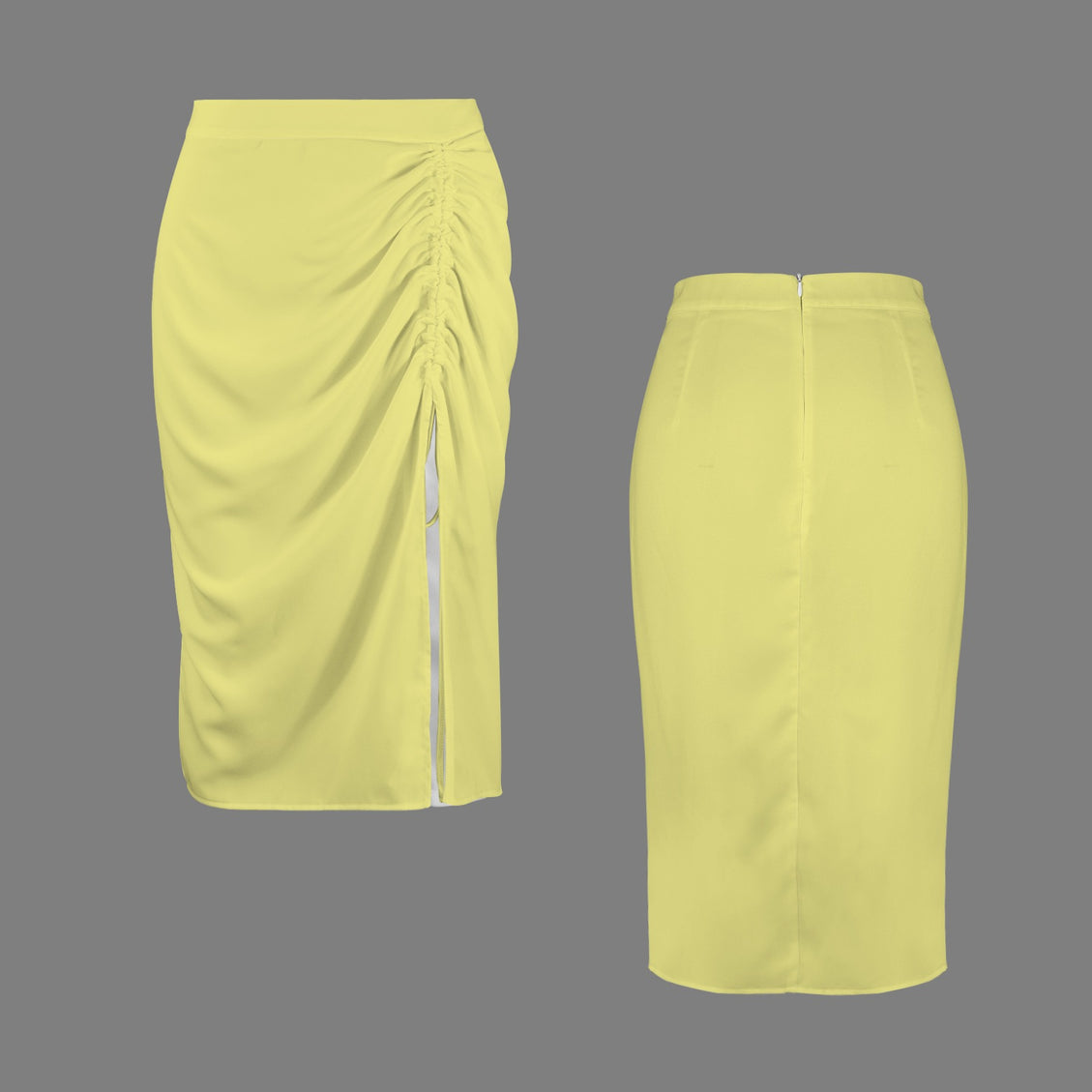 Drawstring Ruched Skirt Lemon