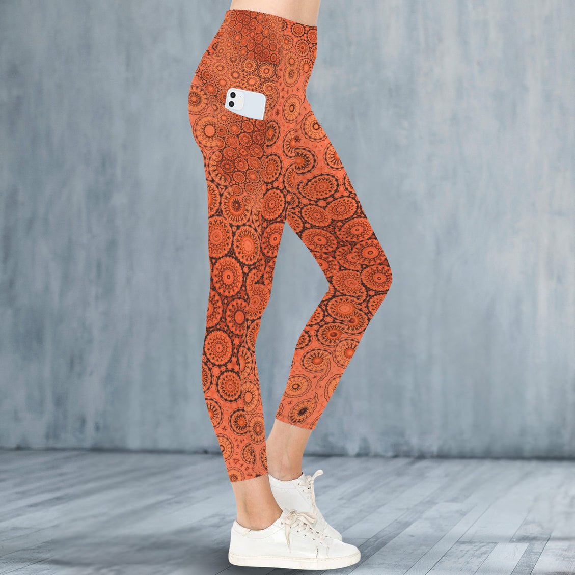 High Waist Pockets Yoga Leggings Orange Sunset