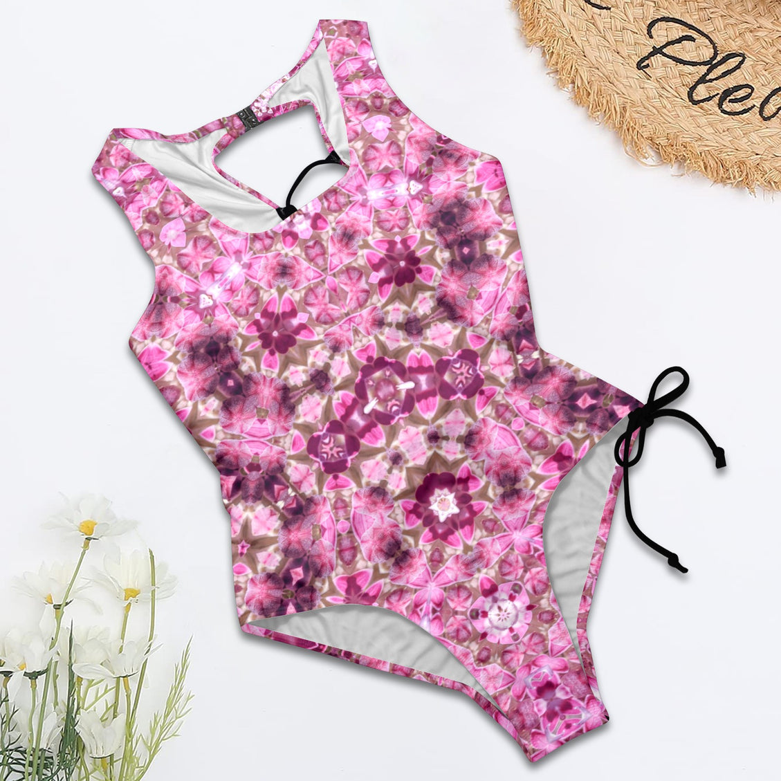 Tie Back Lace Up One Piece Swimsuit Milkweed