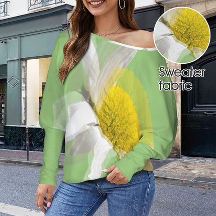 Batwing Long Sleeve Sweater Daisy Watercolor Green