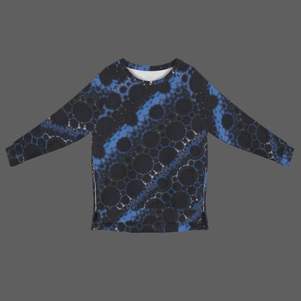 Crew Neck Long Sleeve Side Zip Sweatshirt Black and Blue Graphic