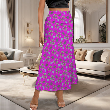 Ruched HIgh Waist Maxi Skirt Fuchsia Floral