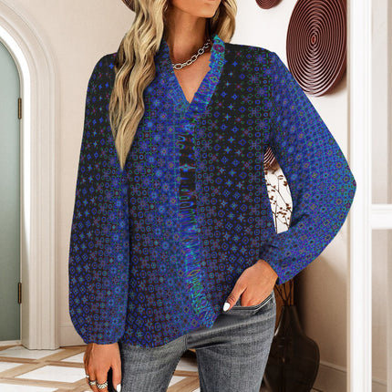 Long Sleeve Ruffled Blouse Blue Lights Ombre