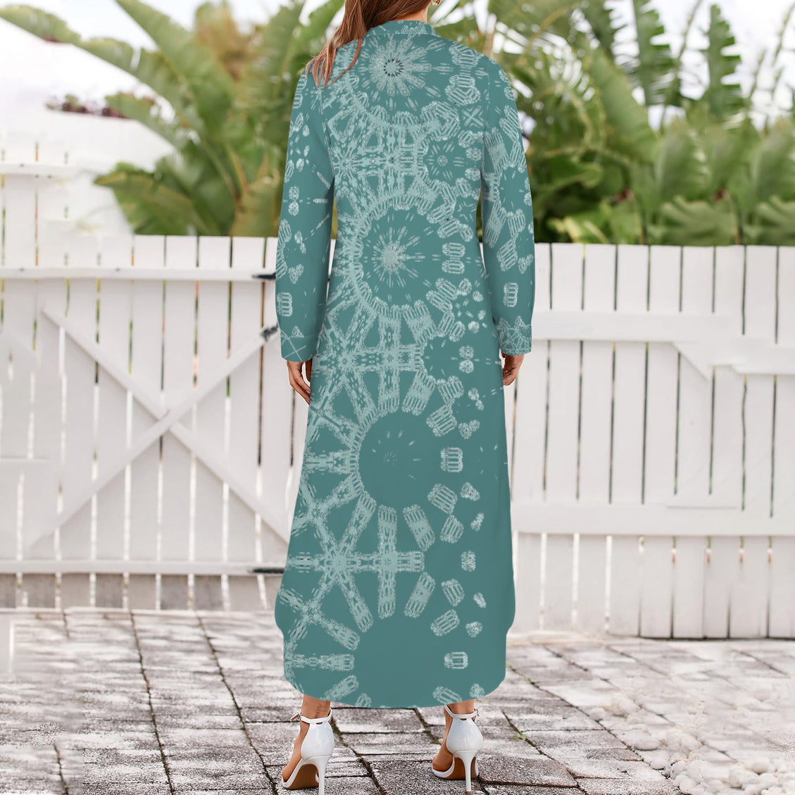 Long Sleeve Shirt Dress Turquoise and Teal Graphic