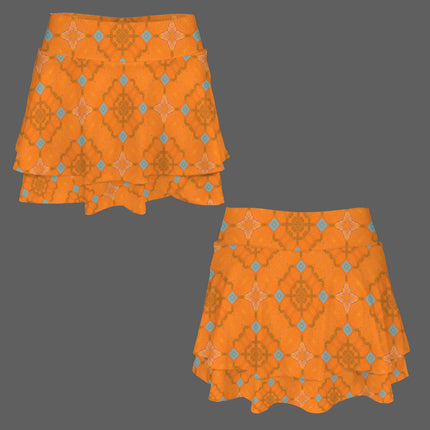 Ruffled Pocket Sports Skirt Orange and Blue Butterfly