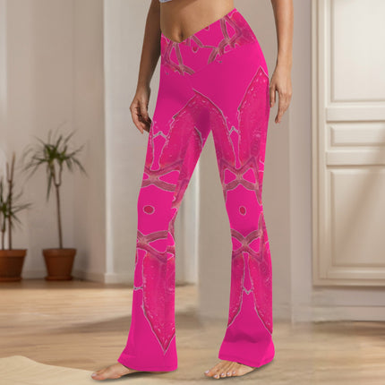 Flare Leggings Red Leaves Hot Pink