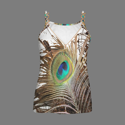 V Neck Chain Cami Peacock Feather