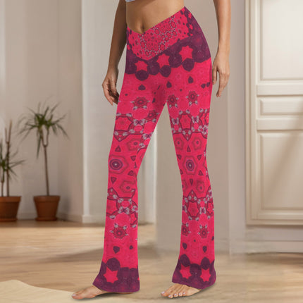 Flare Leggings Red Hollyhocks