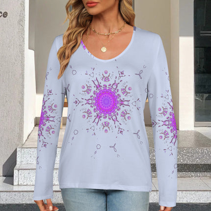 Long Sleeve V Neck Top Periwinkle Bergamot Medallion II