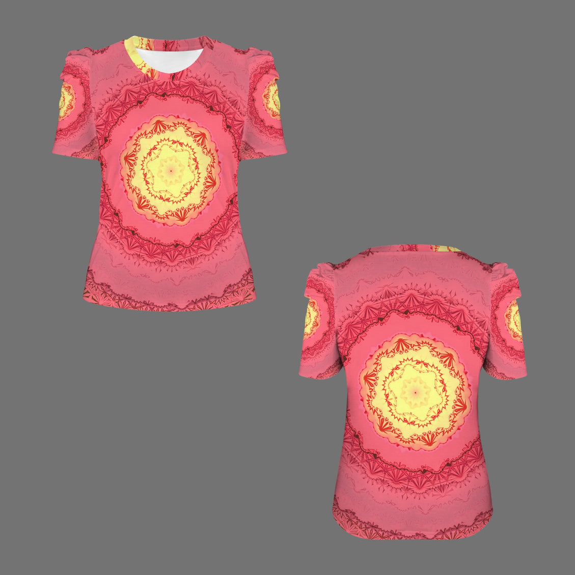 Puff Sleeve T-Shirt Pink and Yellow Medallion