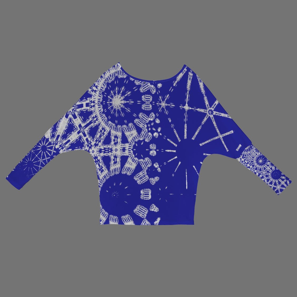 Batwing Long Sleeve Top Indigo and Gray Graphic