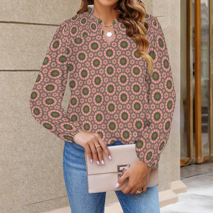 V Neck Long Sleeve Blouse Carnival Tile Coral