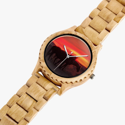 Wooden Watch Italian Olive Horses Red Sunrise