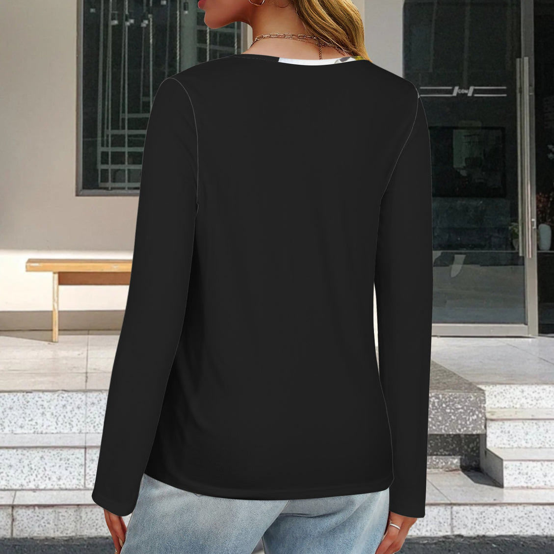 V Neck Long Sleeve Sweater Daisy Black