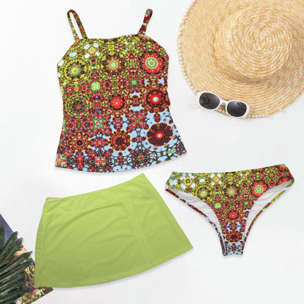 Three Piece Tankini Set Buffalo Berries Multi Green