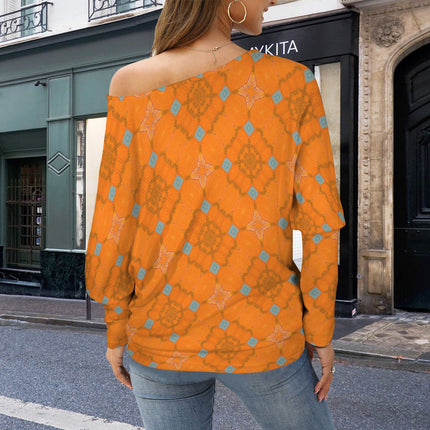 Batwing Long Sleeve Sweater Orange and Blue Butterfly