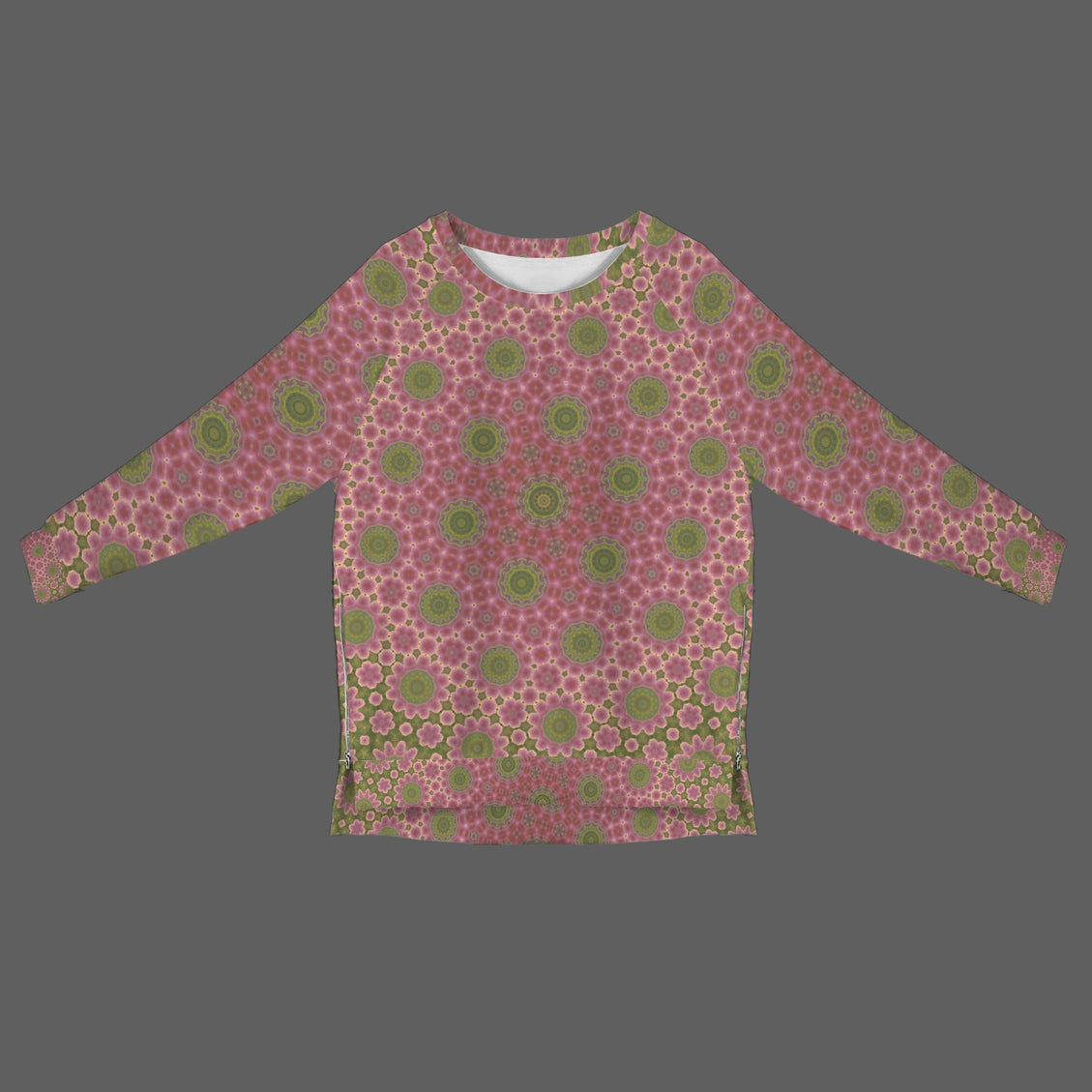 Crew Neck Long Sleeve Side Zip Sweatshirt Cactus in Bloom