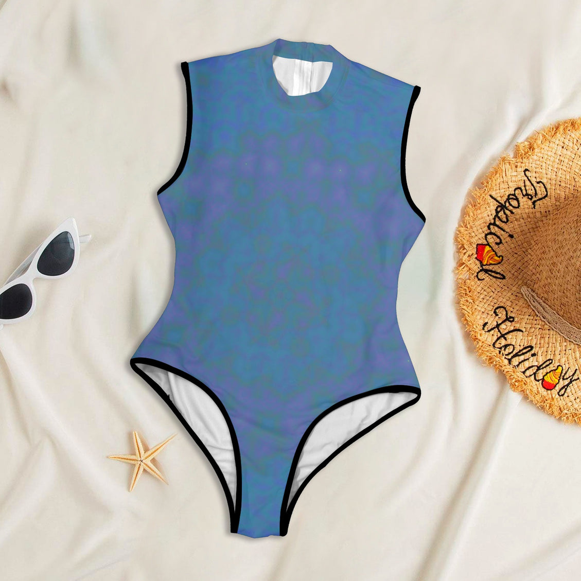 One PIece Back Zip Paddlesuit Blue Watercolor