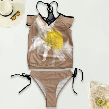 Mesh Back Tankini Daisy Watercolor Taupe