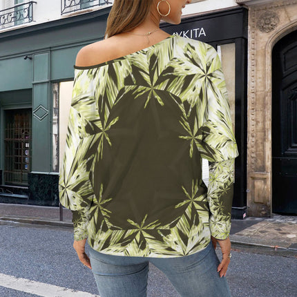 Batwing Long Sleeve Top Green Glass on Black