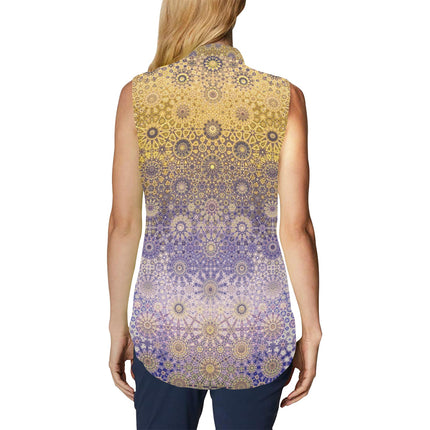 Bow Tie V Neck Sleeveless Blouse Lavendar and Gold Ombre