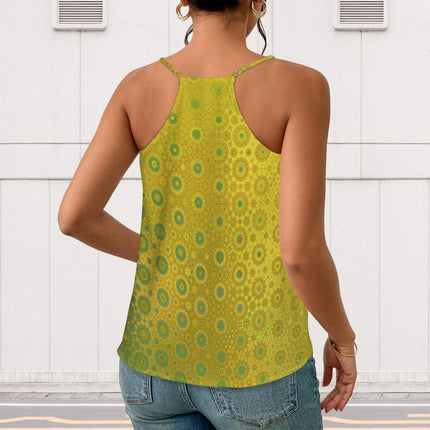 V Neck Cami Green & Gold Lake Reflections