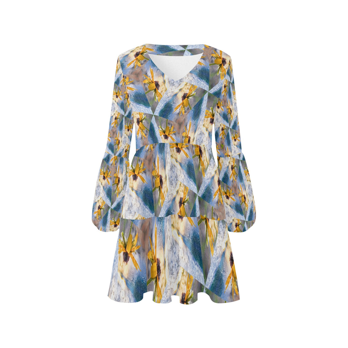 V Neck Flowy Dress Sunflower Lakeside Sunset