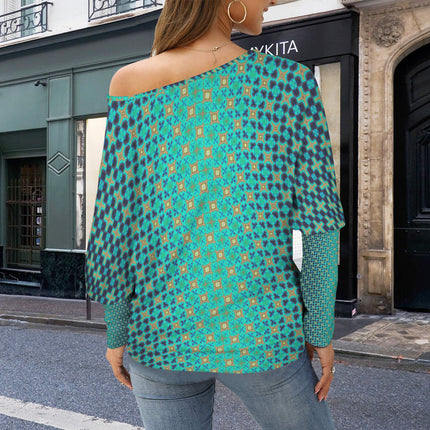 Batwing Long Sleeve Sweater Peacock Turquoise Ombre