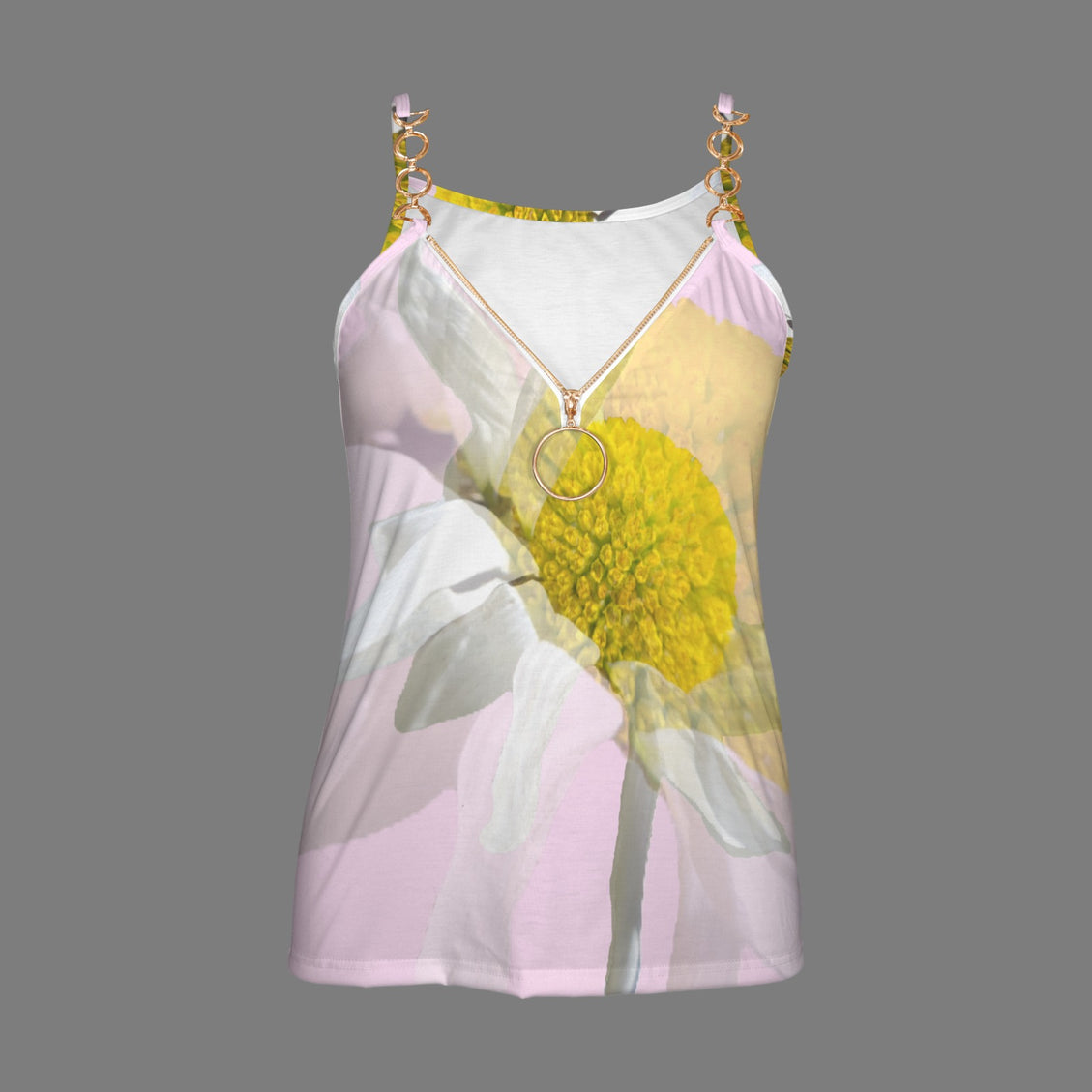 V Neck Chain Cami Daisy Watercolor Pink