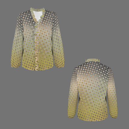 Long Sleeve Ruffled Blouse Shattered Windshield Gold and Green Ombre