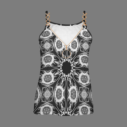 V Neck Chain Cami Frosty Reeds Black & White