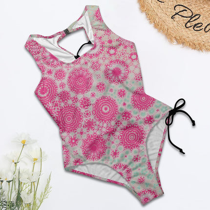 Tie Back Lace Up One Piece Swimsuit Petunias