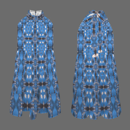 Halter Dress Frosty Trees Blue Tartan Plaid