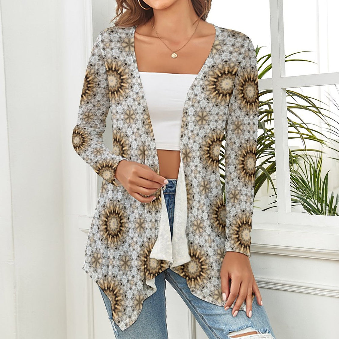 Knitted Cardigan Shimmering Feathers Gold Taupe