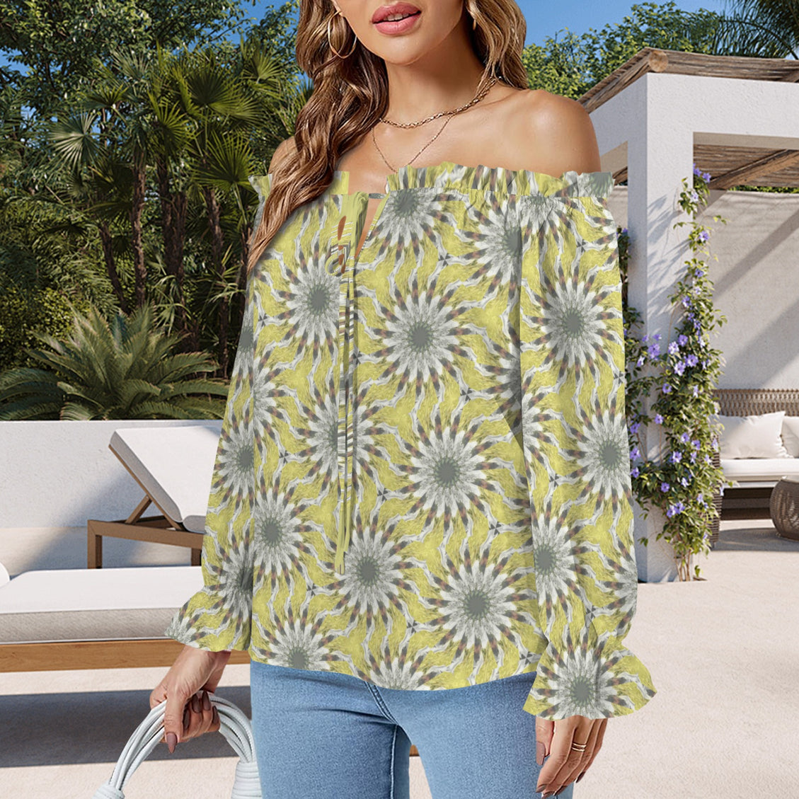 Off Shoulder Lantern Sleeve Blouse Daisy Yellow