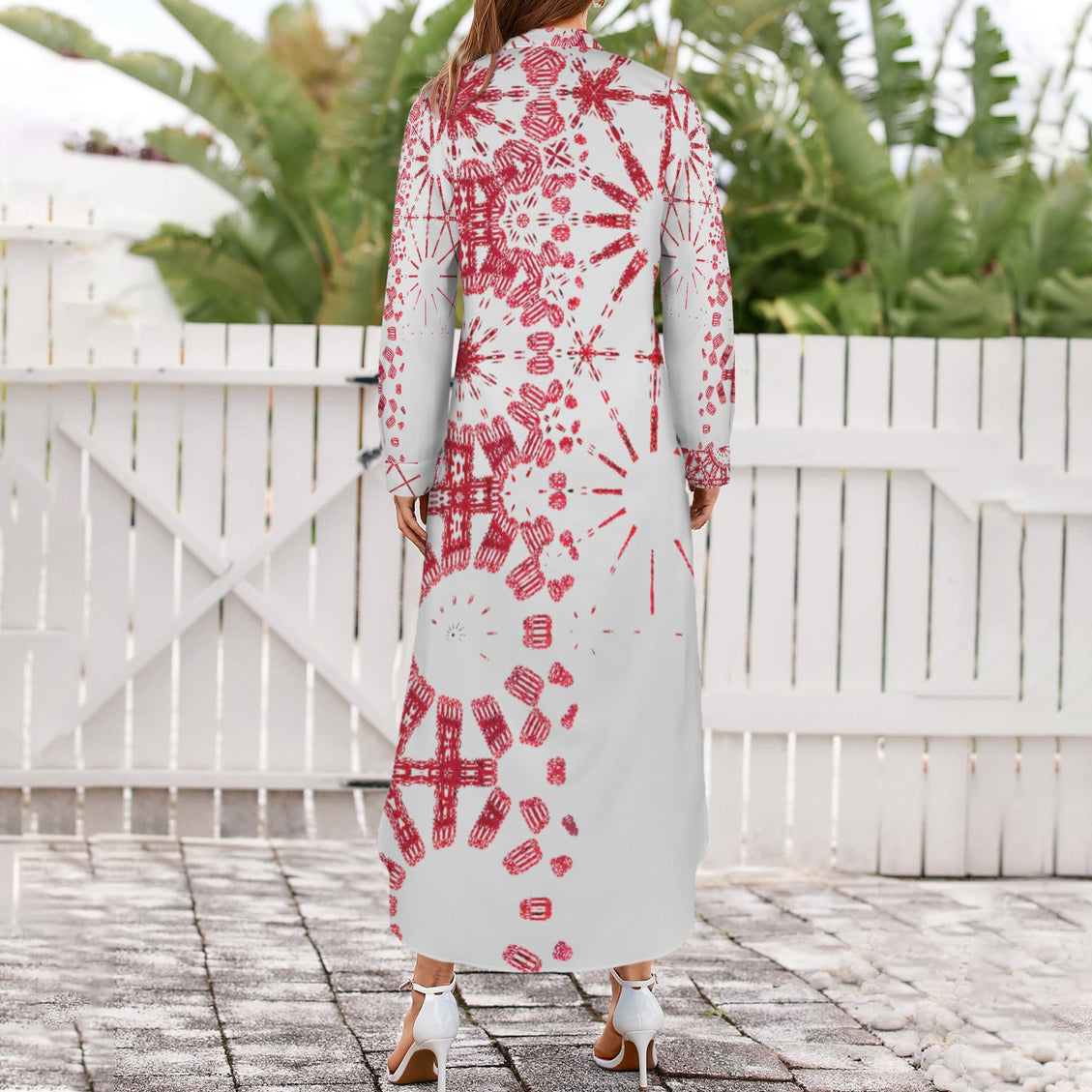 Long Sleeve Shirt Dress Gray and Red Graphic