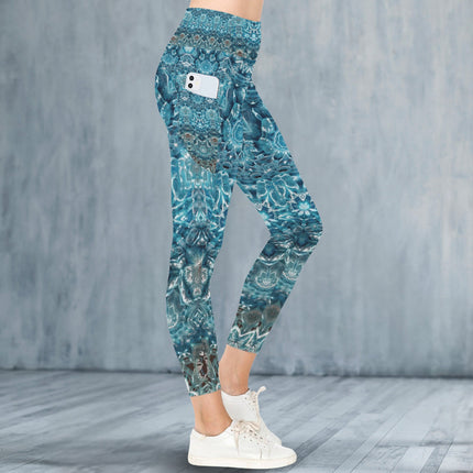 High Waist Pockets Yoga Leggings Blue Glass