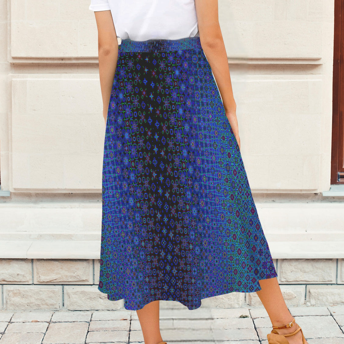 Tie Waist Wrap Skirt Blue Lights Ombre