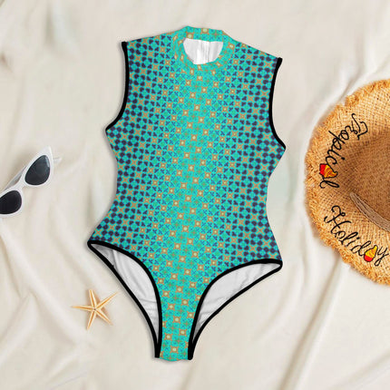 One Piece Back Zip Paddlesuit Peacock Feather Turquoise Ombre