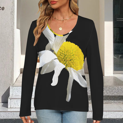 V Neck Long Sleeve Sweater Daisy Black