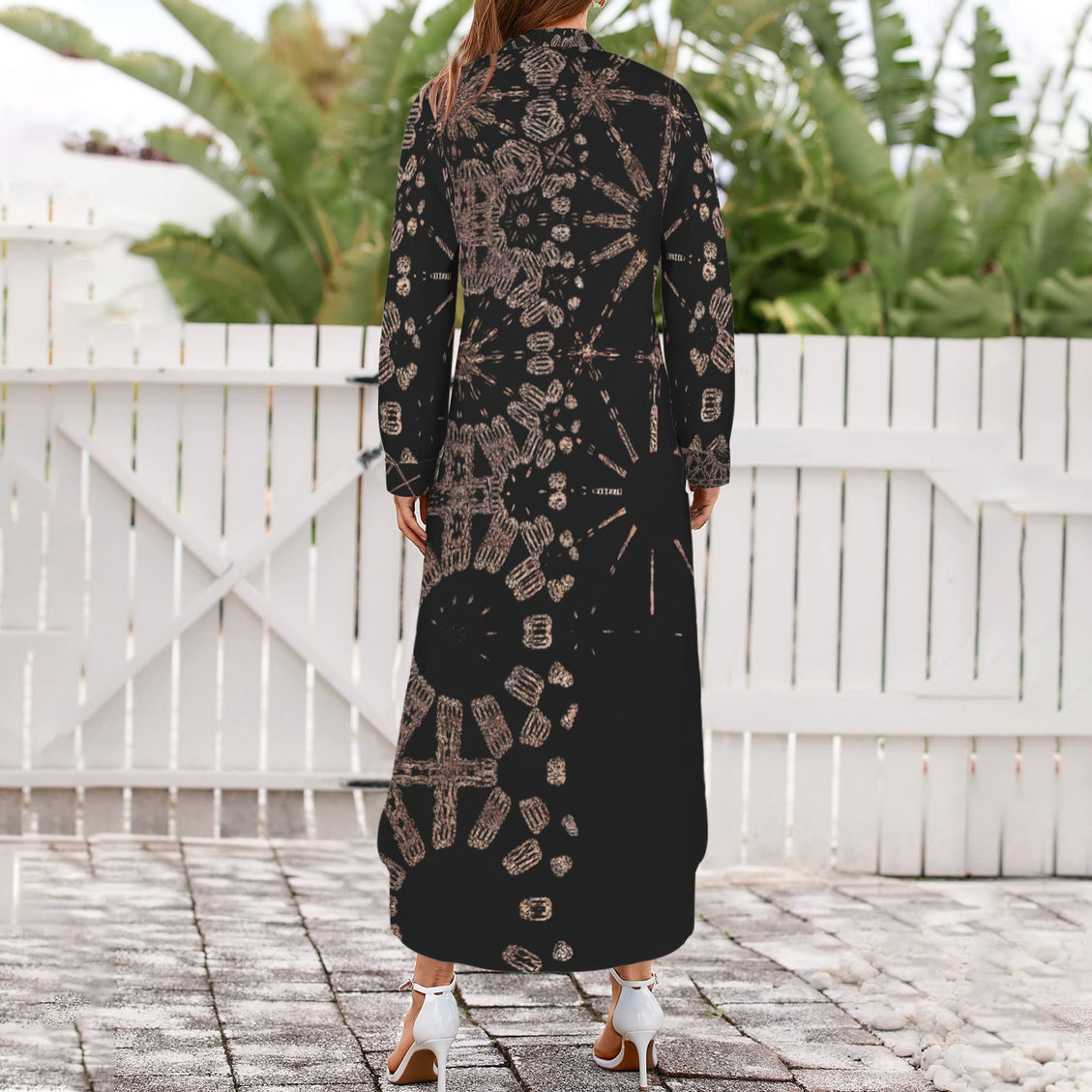 Long Sleeve Shirt Dress Black and Copper Graphic