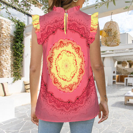 Ruffle Neck Red Yellow Medallion