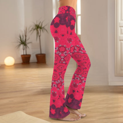 Flare Leggings Red Hollyhocks