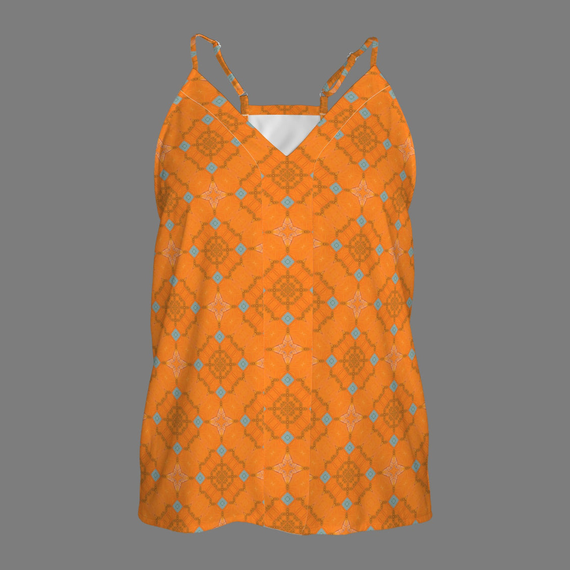 V Neck Cami Orange and Blue Butterfly