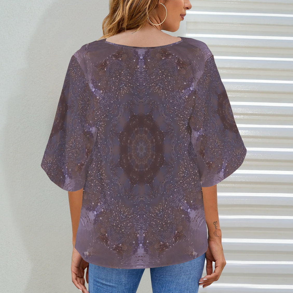 Draped Neck Blouse Smokey Sunset