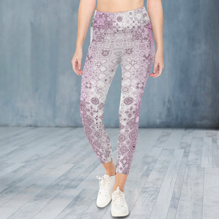 High Waist Pockets Yoga Leggings Pink Glass Ombre