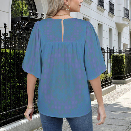 Bell Sleeve Blouse Blue Watercolor