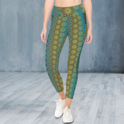 High Waist Pockets Yoga Leggings Peacock