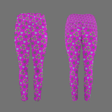 High Waist Pockets Yoga Leggings Fuchsia Floral