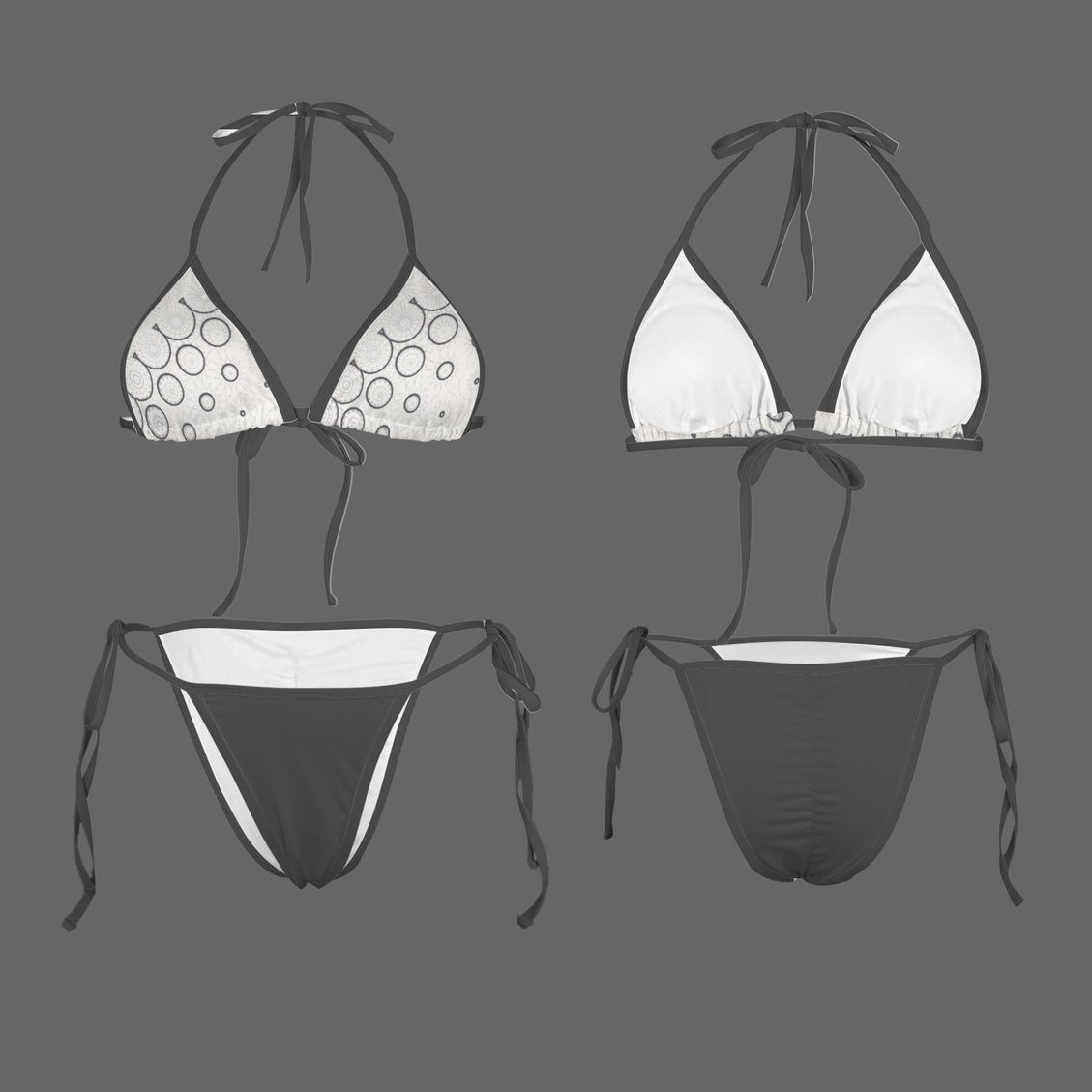 String Bikini Black & White Graphic Black Bottoms